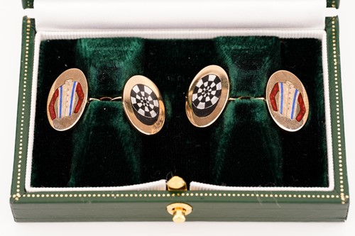 Lot 86 - A pair of Longmire racing colours cufflinks in...