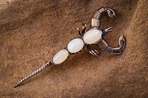 Lot 156 - A precious opal scorpion brooch and fringe...