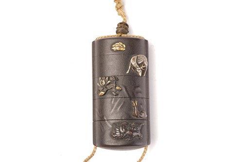 Lot 157 - A Japanese four-case lacquer inro, Meiji...