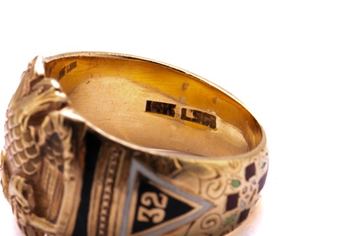 Lot 154 - A 32nd Degree Masonic enamel ring from the...