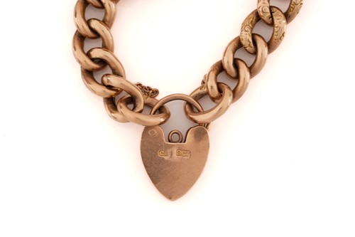 Lot 131 - A 9ct rose gold bracelet with a heart padlock,...