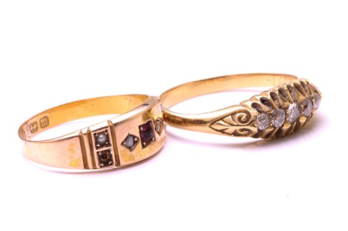 Lot 274 - Two gem-set rings in yellow gold; including an...