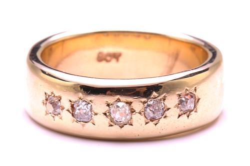 Lot 120 - A five-stone diamond gypsy ring, composed of...