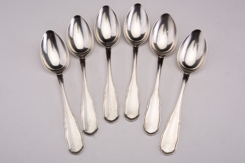 Lot 441 - A set of six German white metal tablespoons,...
