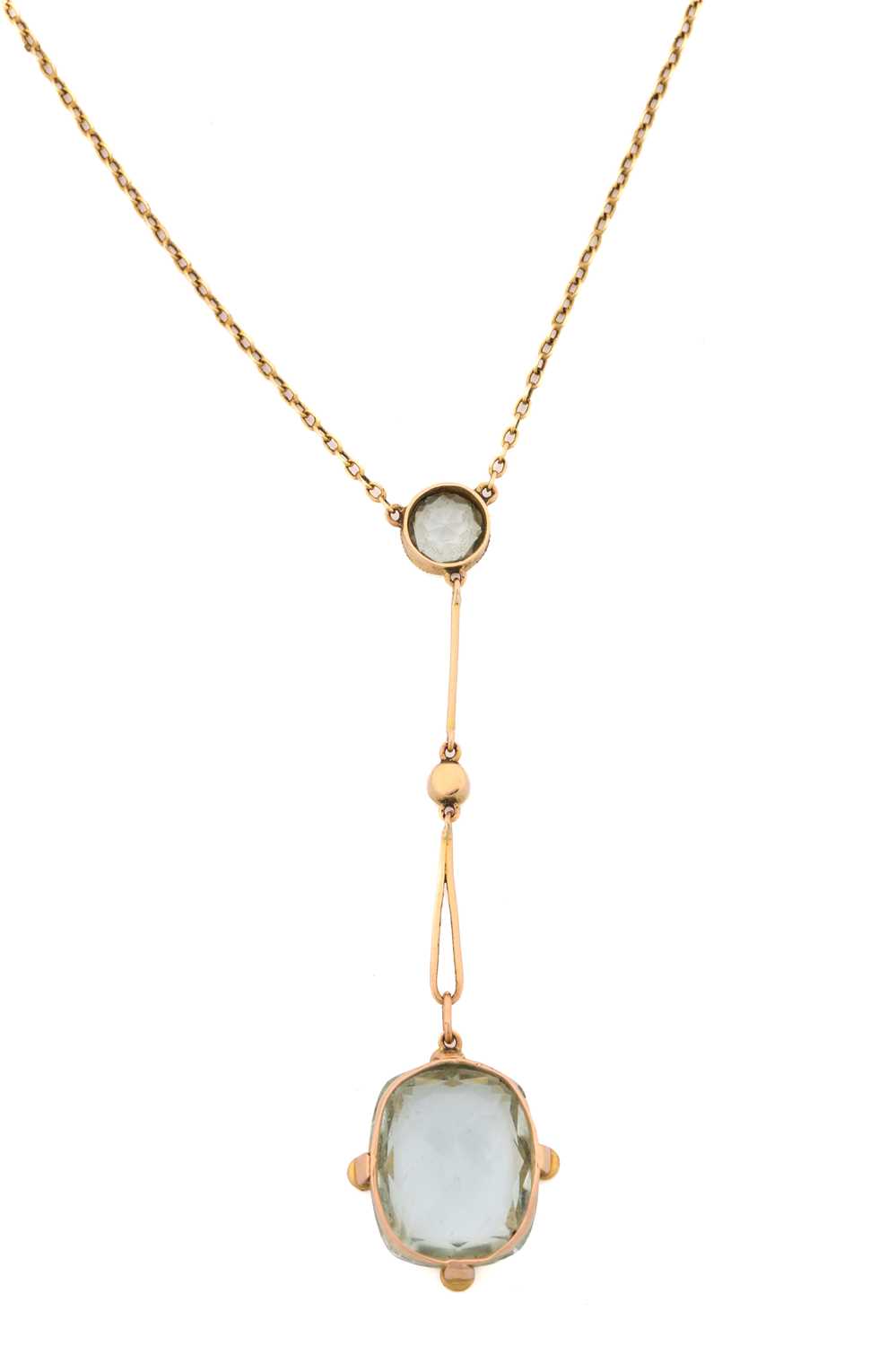 Lot 114 - An aquamarine and seed pearl lavalier necklace,...