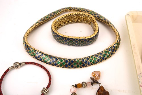 Lot 135 - A banded agate necklace, an Art Nouveau buckle...