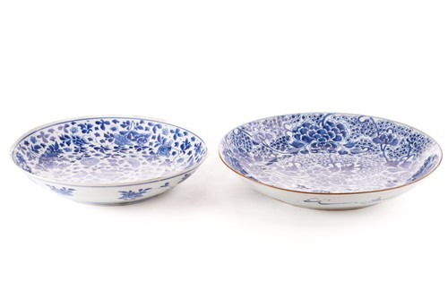 Lot 132 - Two Chinese blue & white porcelain chargers,...
