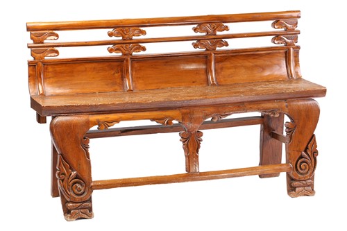 Lot 259 - A Chinese elm temple bench, probably late 19th...