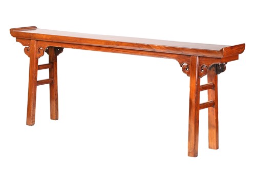 Lot 218 - A Chinese elm altar table with everted ends,...