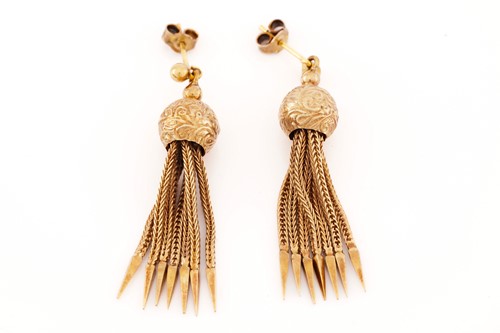 Lot 266 - A pair of tassel earrings, each comprises a...
