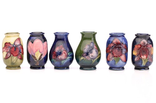 Lot 141 - Six Moorcroft miniature vases, ovoid and...