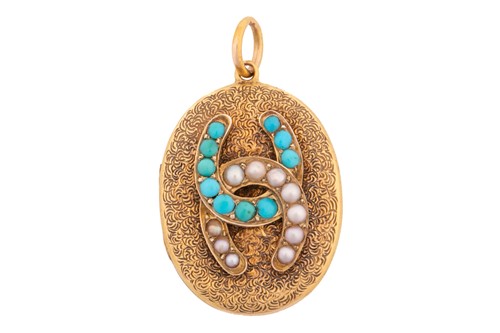 Lot 1 - A Victorian pearl and turquoise locket; the...