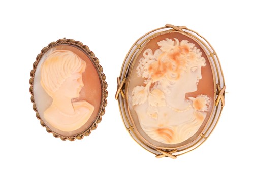 Lot 223 - Two cameos, the first shell cameo features a...