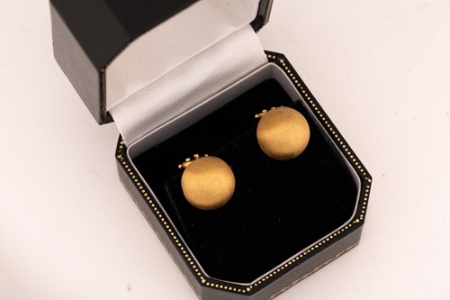 Lot 260 - A pair of dome earrings in 18ct yellow gold,...