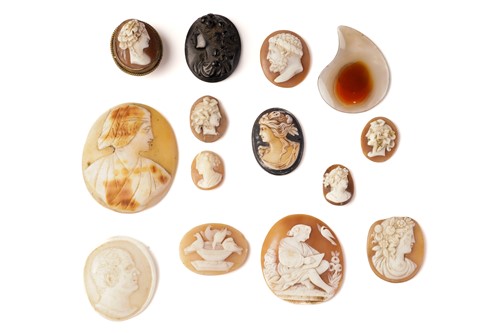 Lot 378 - Twelve various cameos, one mounted as a button,...