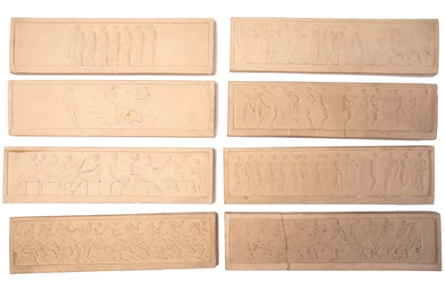 Lot 384 - Eight terracotta relief plaques depicting...