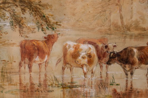 Lot 22 - Henry Earp Senior, Cattle in a river, signed,...
