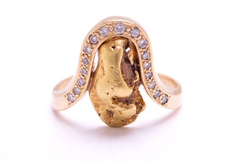 Lot 283 - A nugget ring embellished with diamonds,...