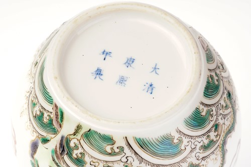 Lot 143 - A Chinese porcelain famille verte dragon vase,...