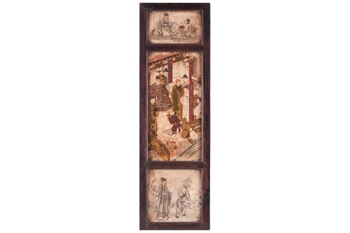 Lot 150 - A Chinese soapstone triptych, late Qing, the...