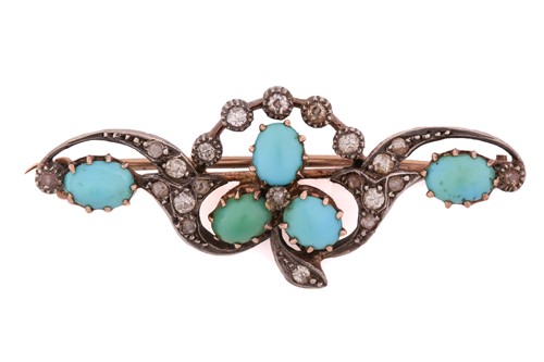 Lot 80 - A turquoise and diamond brooch, comprising...