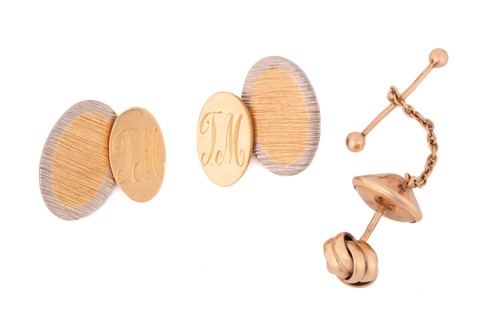 Lot 180 - A pair of 14ct gold cufflinks and a 9ct gold...
