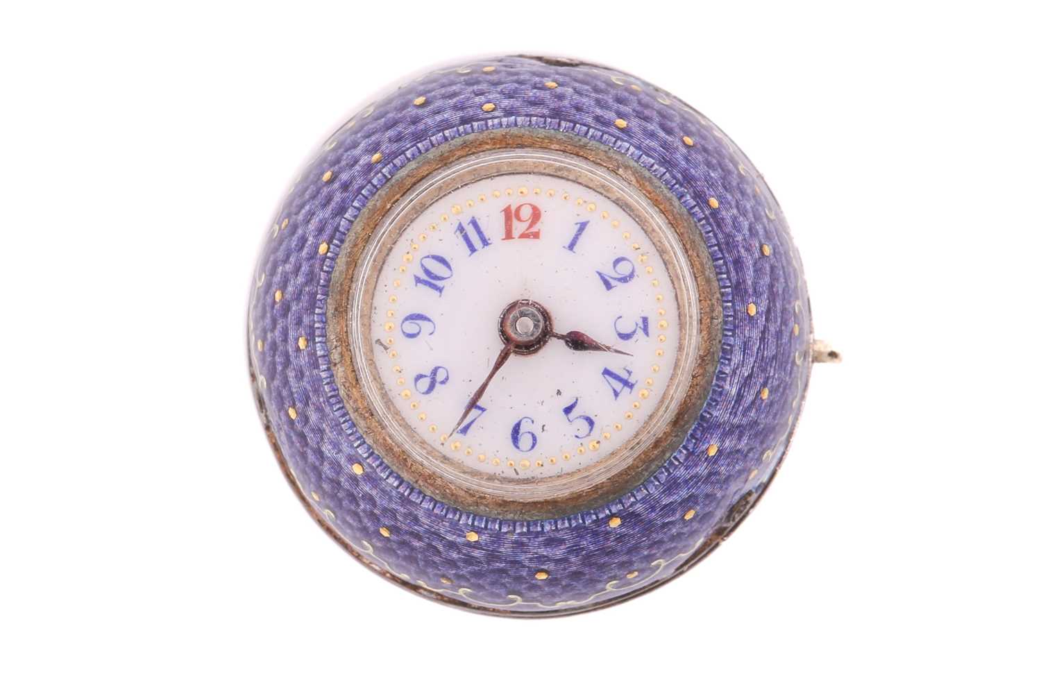 Lot 145 - A Watch Ball Pendant, with purple guilloche...