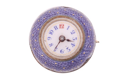 Lot 145 - A Watch Ball Pendant, with purple guilloche...