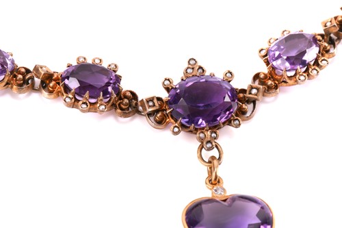 Lot 275 - A Victorian amethyst and seed pearl necklace,...