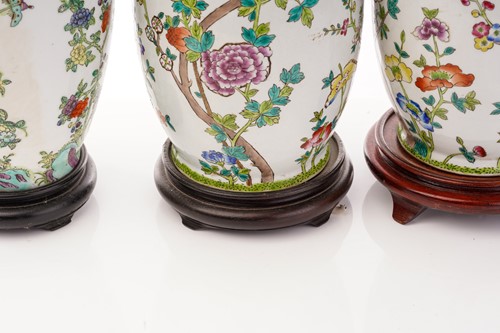 Lot 213 - A pair of Chinese Famile rose porcelain...