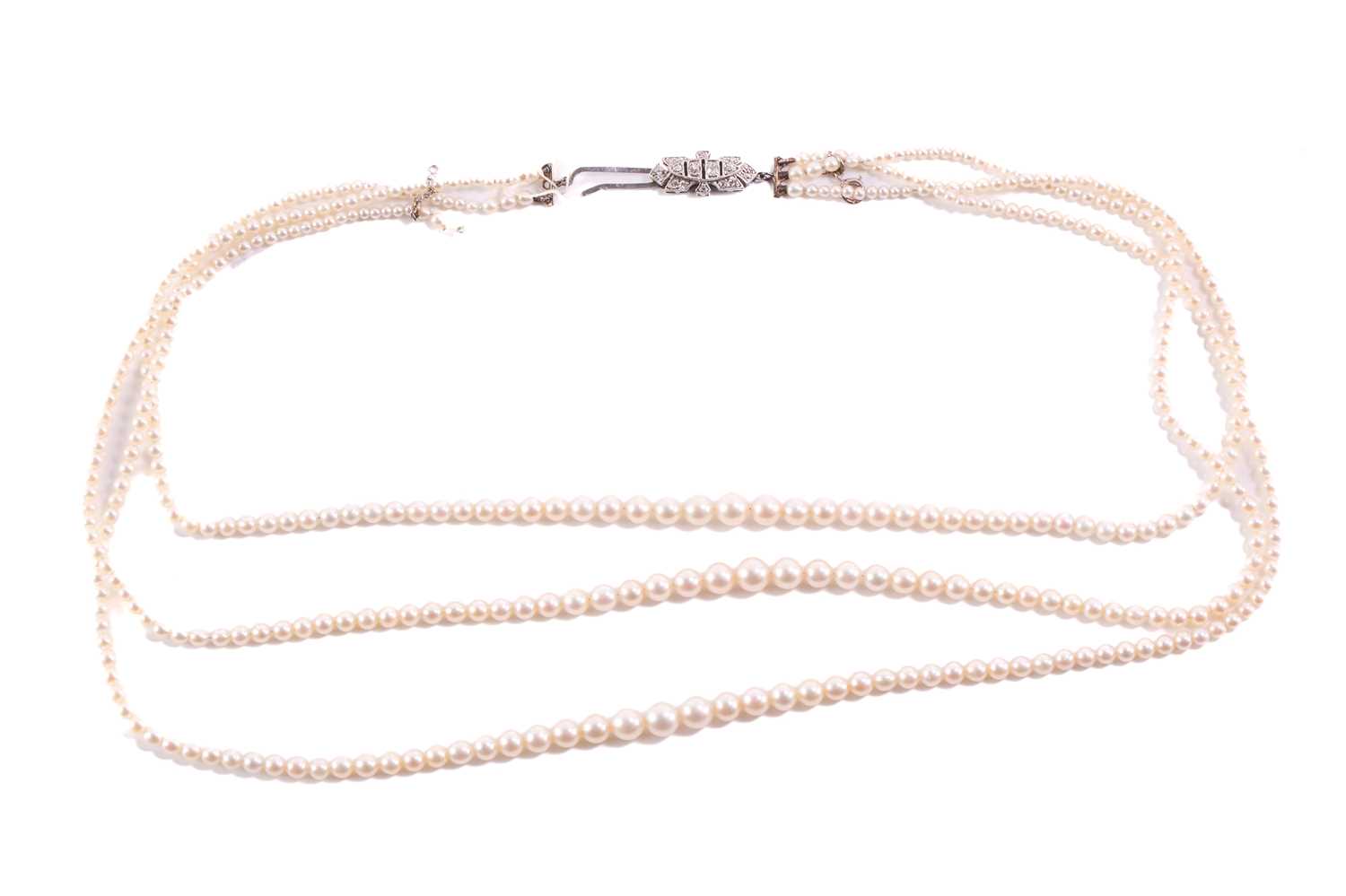 Three Row Pearl Necklace with Vintage Brooch main image 0