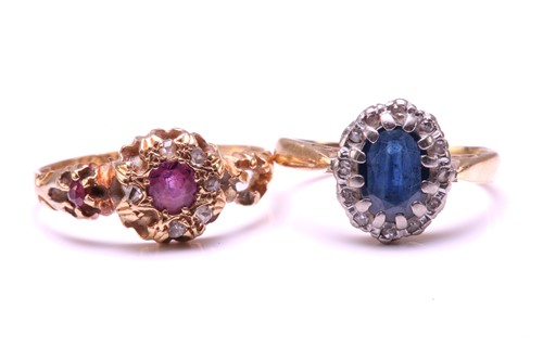 Lot 164 - Two gem-set rings in 18ct gold; a sapphire and...