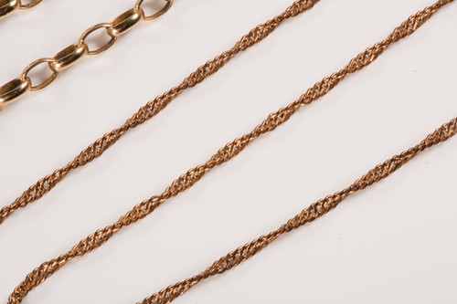 Lot 267 - A 9ct gold chain and two others; a long...