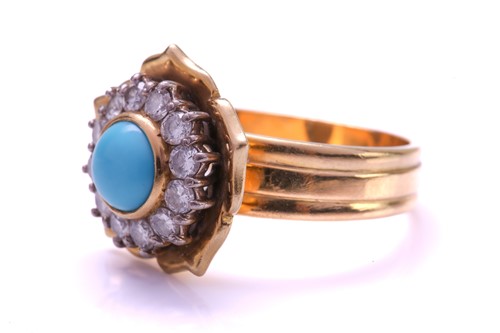 Lot 178 - A turquoise and diamond cluster ring in floral...