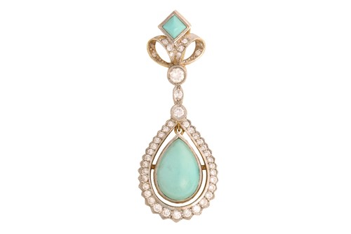 Lot 209 - A turquoise and diamond pendant, composed of a...