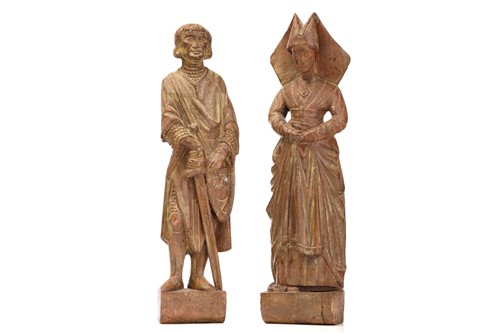 Lot 347 - Pair of carved figures, possibly limewood,...