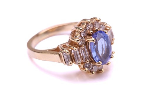 Lot 52 - A tanzanite and diamond cluster ring and a...