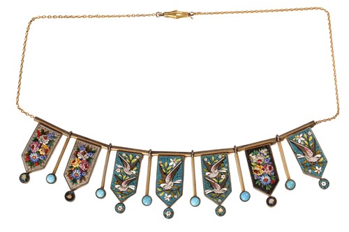Lot 1 - A Victorian micromosaic fringe necklace with...