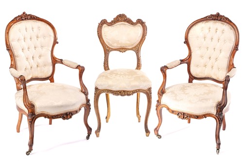Lot 271 - A pair of Louis XV style figured rosewood...