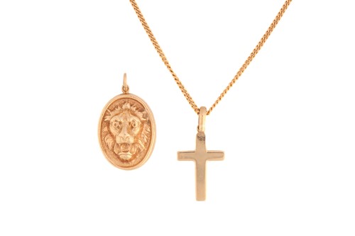 Lot 277 - A 9ct yellow gold cross pendant on chain and...