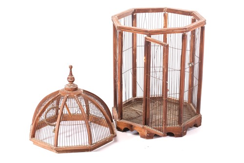 Lot 259 - A large domed circular section parrot cage,...
