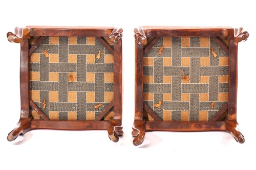 Lot 257 - A pair of Victorian walnut dressing stools...