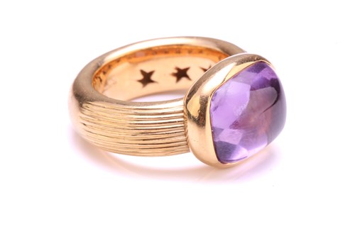 Lot 96 - An amethyst dress ring in 18ct yellow gold,...