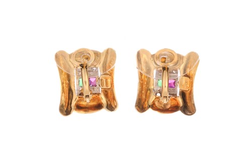 Lot 3 - A pair of earrings set with multi-stones,...