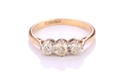 Lot 304 - A three-stone diamond ring, consisting of...