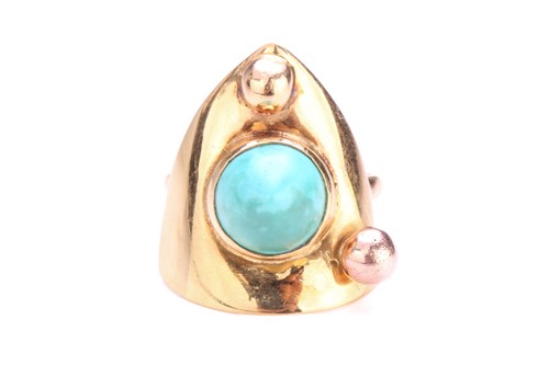 Lot 200 - A turquoise dress ring, comprises a high-domed...