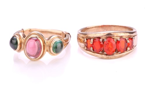 Lot 2 - Two gem-set rings in 9ct yellow gold; to...