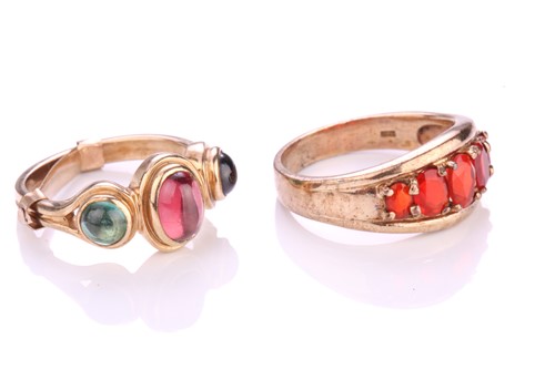Lot 2 - Two gem-set rings in 9ct yellow gold; to...