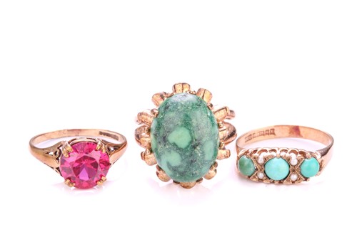 Lot 313 - Three gem-set rings in 9ct gold; to include a...