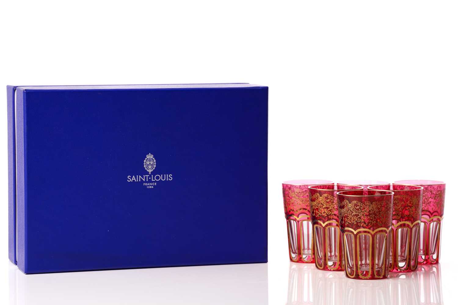 Lot 454 - A set of six St Louis red crystal glass Rabat...